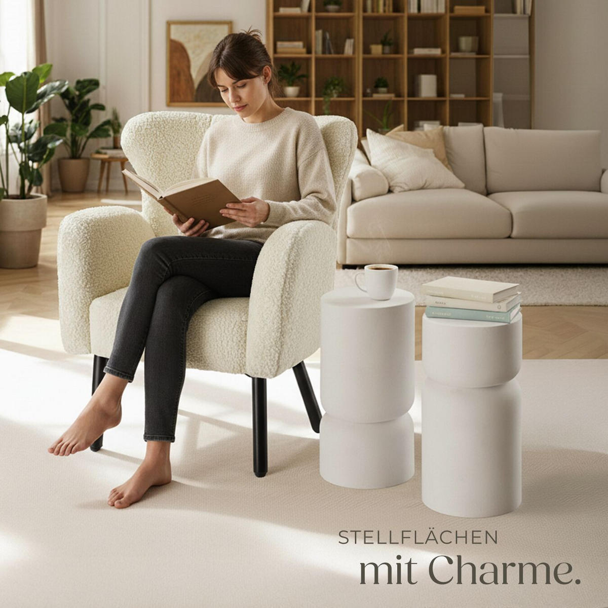 BEISTELLTISCH 2er Set, Amine, 28 x 54,5 cm, weiß - Weiß, Keramik (28/28/54.5cm) - tectake