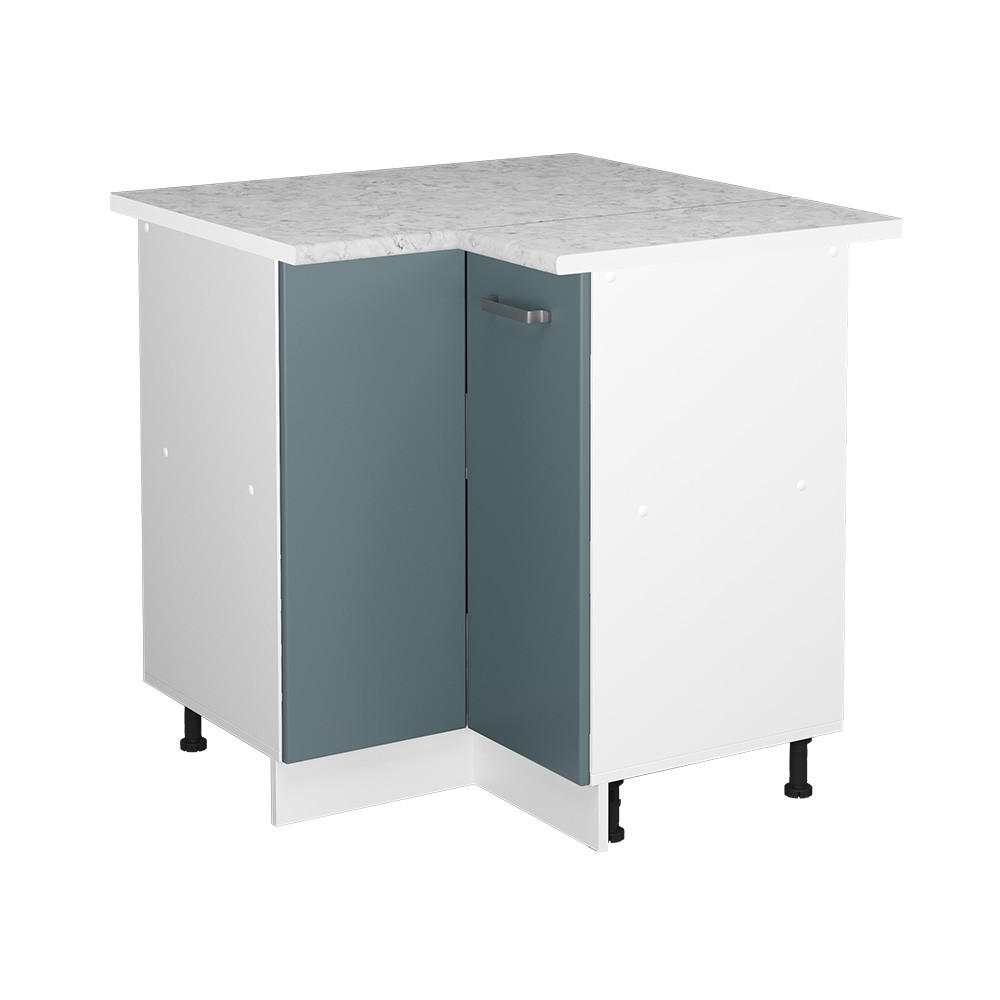 ECKUNTERSCHRANK R-Line Blau-Grau 87 cm, AP Marmor - Blaugrau/Weiß, Holzwerkstoff (75.6/81.6/60cm) - Vicco