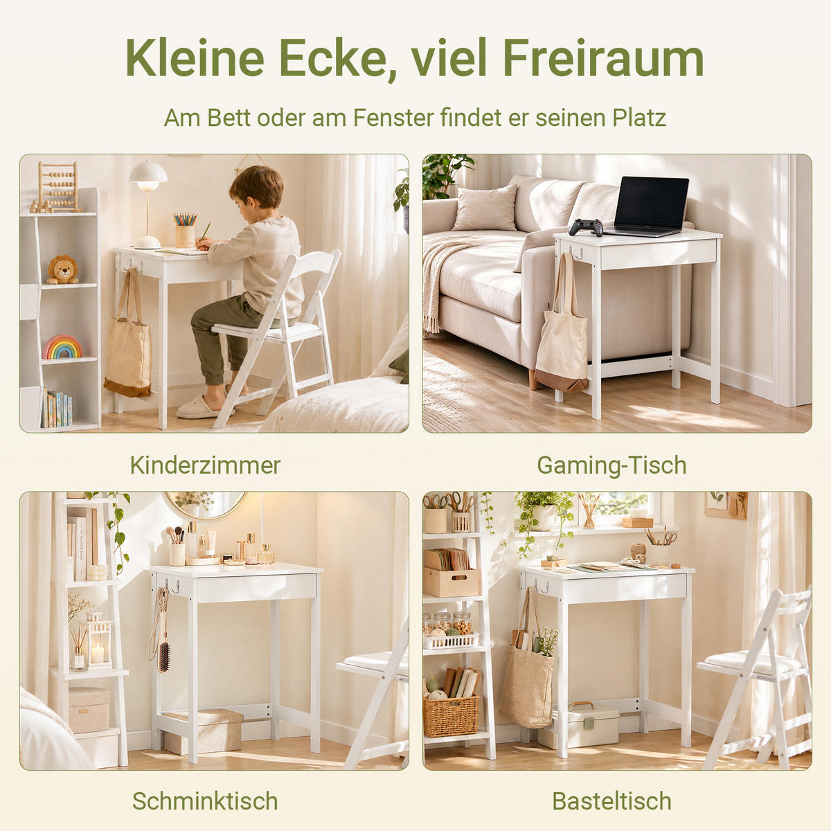 SCHREIBTISCH Weiß, 60 x 77 x 40 cm, mit Schublade und 2 Haken, bis 60 kg, für Homeoffice und Kinderzimmer - Weiß, Holzwerkstoff (40/60/77cm) - SoBuy
