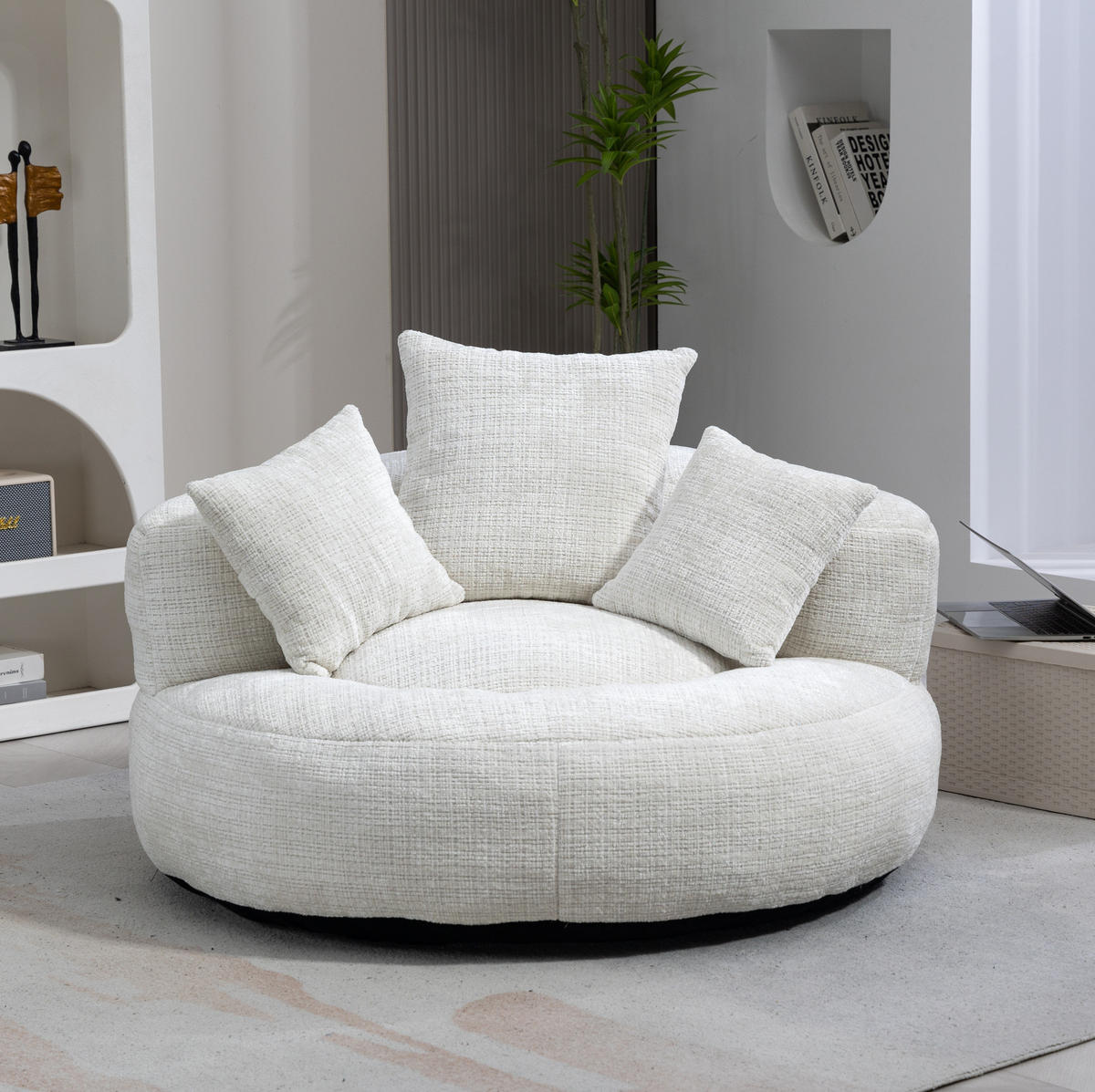 SESSEL 108/108/52 cm aus Chenille – weich gepolstert, bis 150 kg belastbar - Beige, Textil (108/52/108cm) - BEAOK