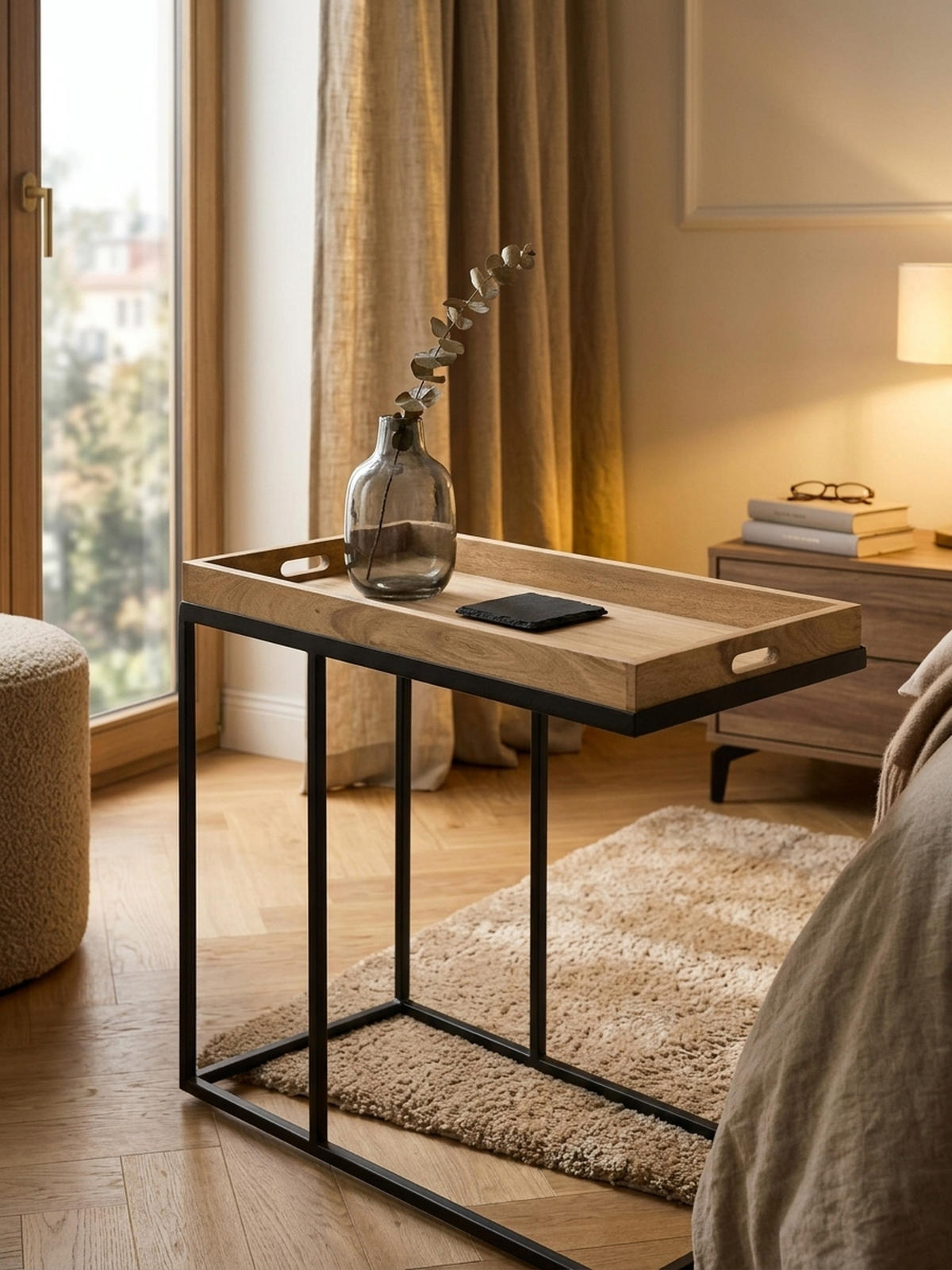 BEISTELLTISCH – Massivholz Metall platzsparend vielseitig - Schwarz/Braun, Holz/Metall (34/70/65cm) - KADIMA DESIGN