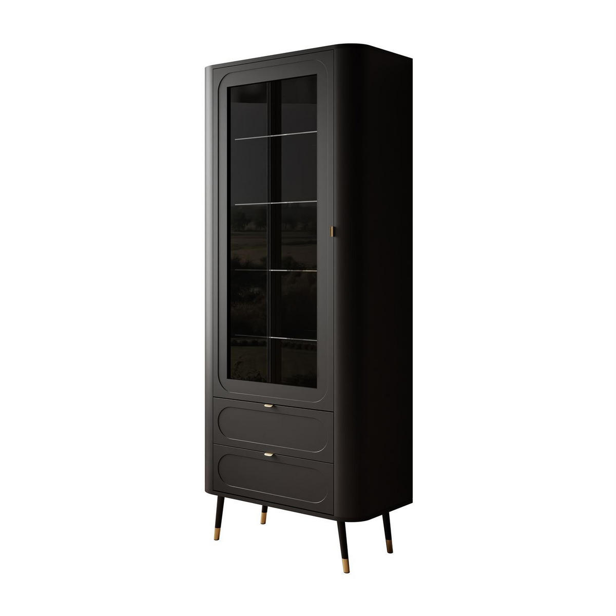 VITRINE SHADOW verglast mit Regalböden - Schwarz, Holzwerkstoff (78/192/40cm) - Lookway