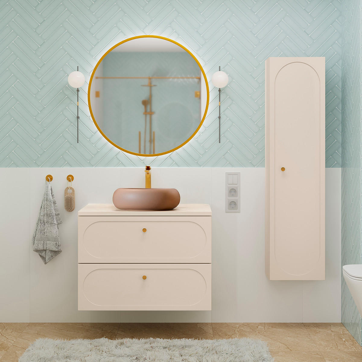 BADMÖBEL 80.6cm Sanae 2er-Set Sandbeige - Beige, Holzwerkstoff (80.6/59/46cm) - Petits-meubles