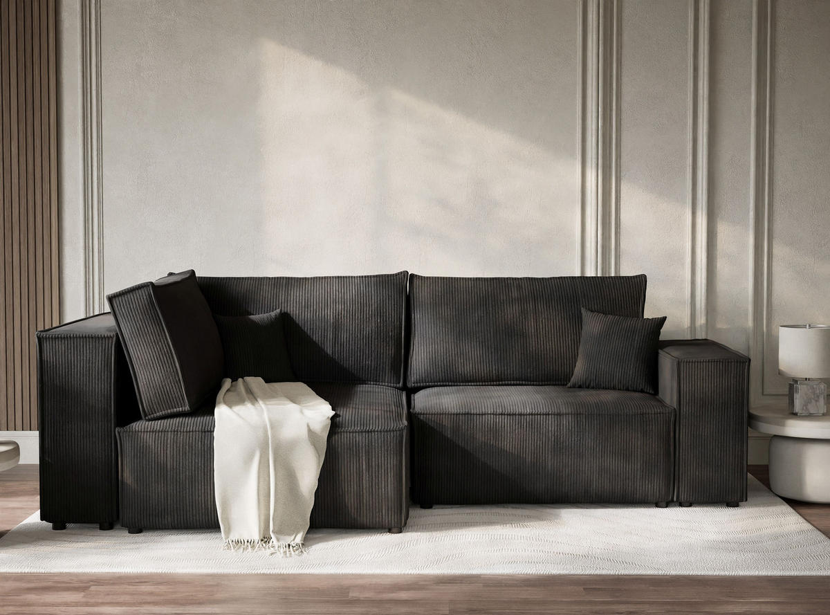 ECKSOFA MIT SCHLAFFUNKTION Tonga Anthrazit Samtstoff - Anthrazit/Schwarz, Holz/Holzwerkstoff (105/225cm) - Maison de Reve