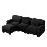 ECKSOFA 3-Sitzer L-Form mit Hocker, DE-42659, Schwarz - Schwarz, Holz (265/161cm) - ComfortXL
