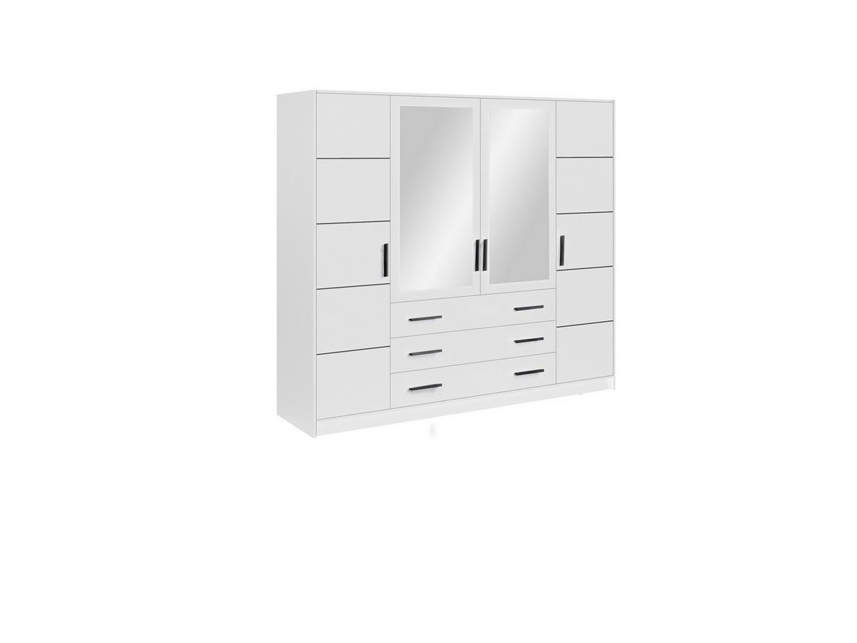 DREHTÜRENSCHRANK ELISE 240/200/57,5 cm 4-türig mit Spiegel Weiß - Weiß, Holzwerkstoff (240/200/57.5cm) - MASSENO