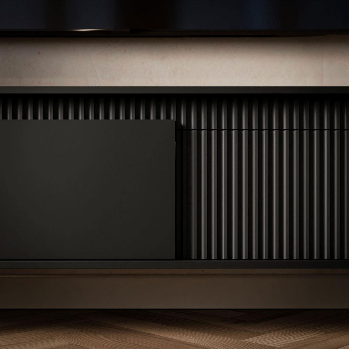 TV-ELEMENT YASUMI 187 cm schwarz matt - Schwarz, Holzwerkstoff (187.1/53.4/39.5cm) - Lookway