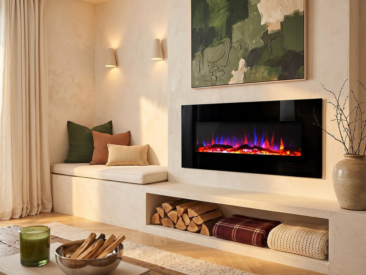 KAMIN - 110 x 14 - glas - schwarz Lalita - Schwarz, Glas/Metall (110/49/14cm) - Vente-Unique