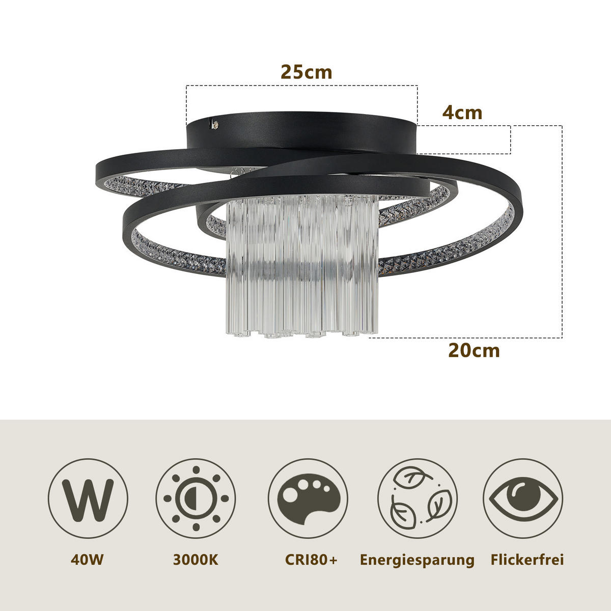 LED DECKENLEUCHTE Nixalin 48/25/20 cm - Schwarz, Metall (48/25/20cm) - ZMH