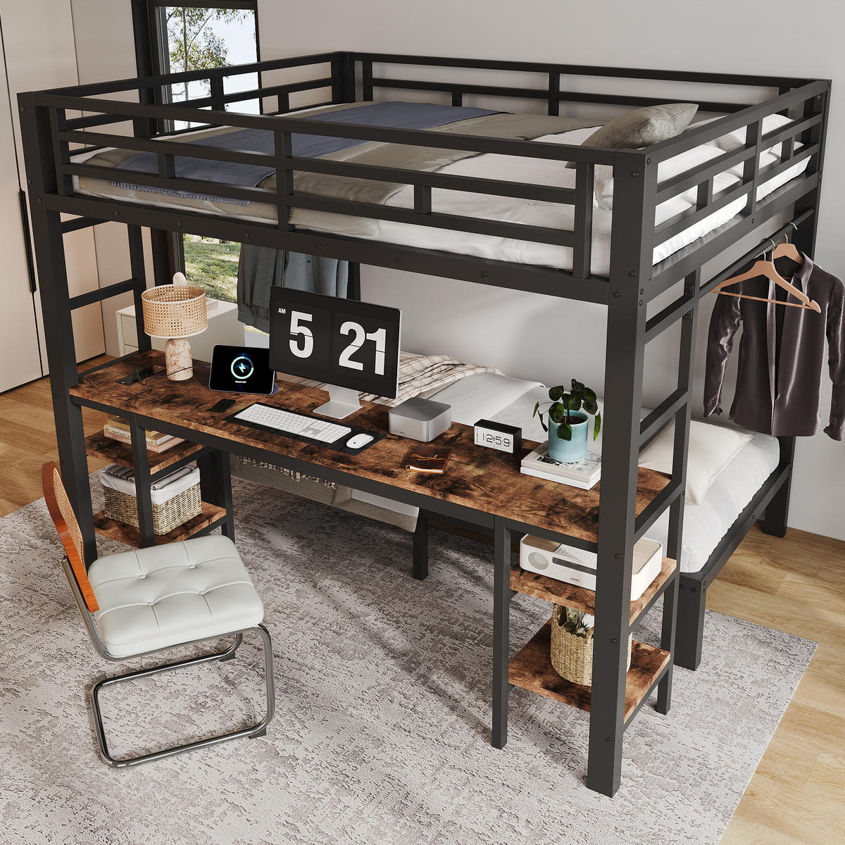 ETAGENBETT 140/90/200 cm mit Schreibtisch, DE-41769, in Schwarz - Schwarz, Metall (140/200cm) - ComfortXL