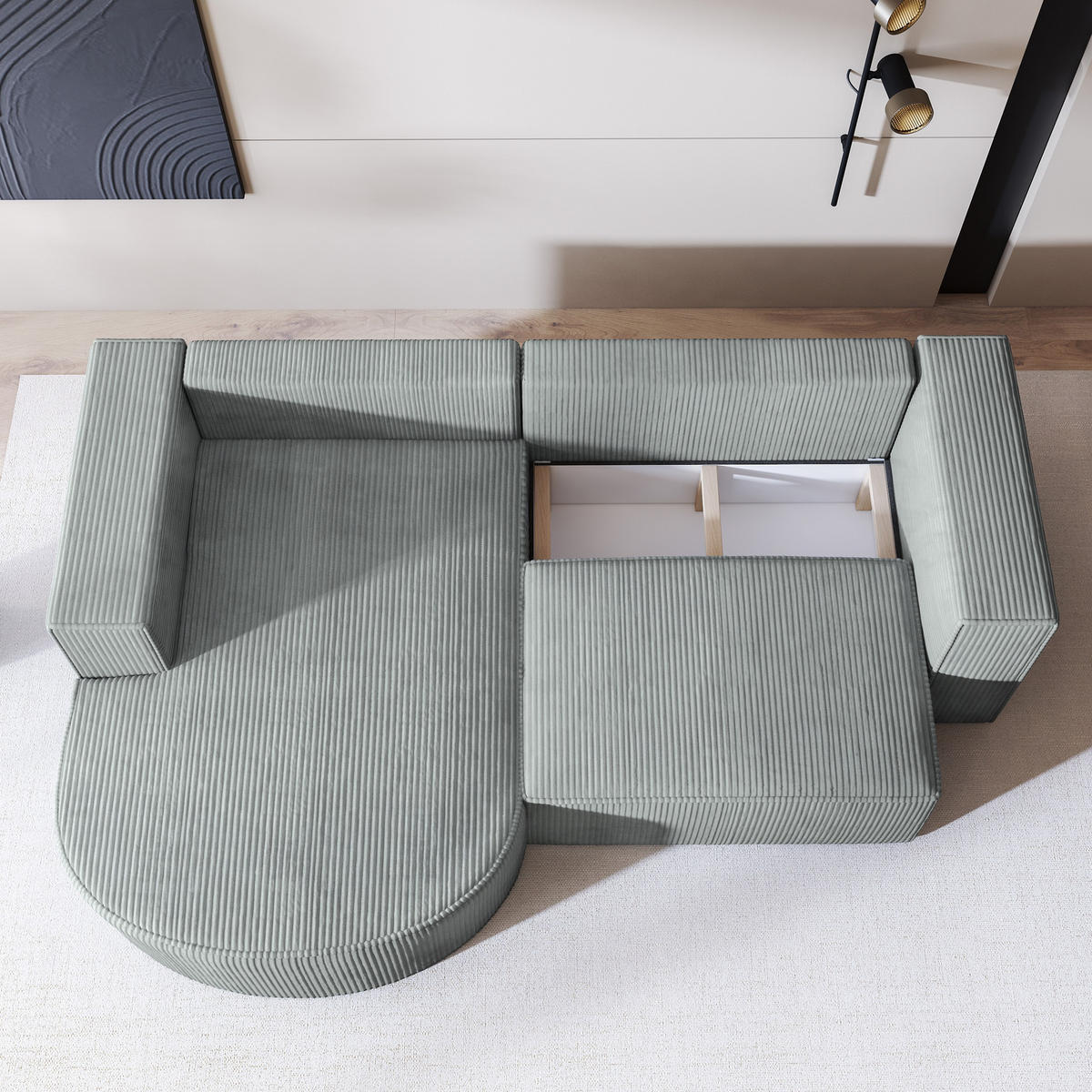 ECKSOFA SORELA P L-S Graphitfarben Kordstoff mit Schlaffunktion - Graphitfarben, Holz (263/174cm) - MASSENO