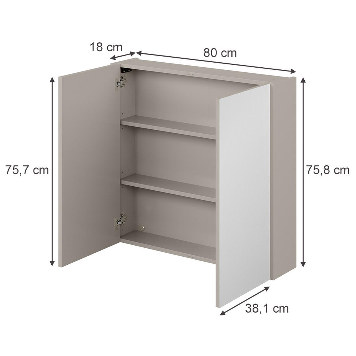 SPIEGELSCHRANK Ruford Cashmere 80 x 75.8 cm mit 2 Spiegeltüren - Kaschmir, Holzwerkstoff (80/75.8/18cm) - Vicco