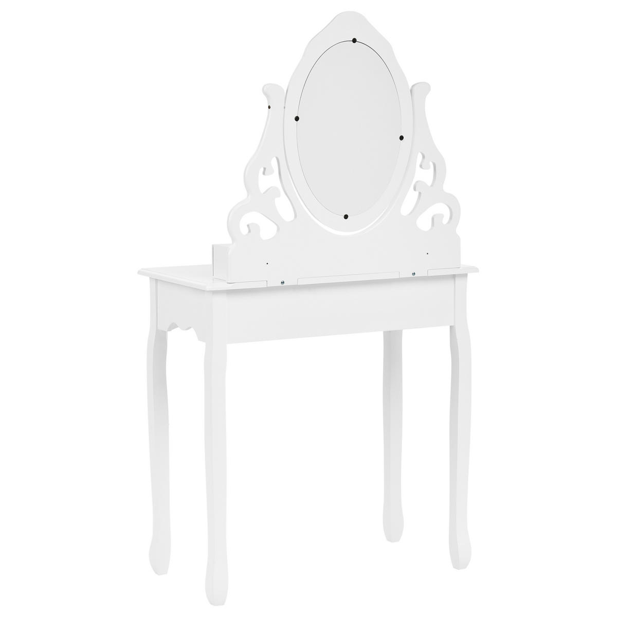 SCHMINKTISCH mit Spiegel und Hocker Weiß Amour - Weiß, Holzwerkstoff (70/139/40cm) - Beliani