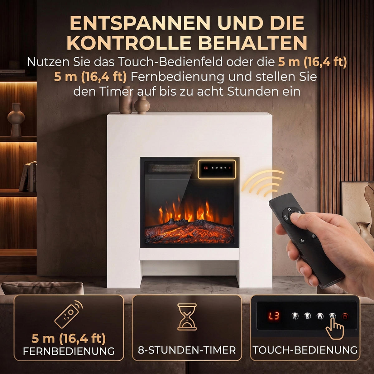 ELEKTROKAMIN Spanplatte Stahl Weiß - Weiß, Holzwerkstoff (25/85/75cm) - HOMCOM