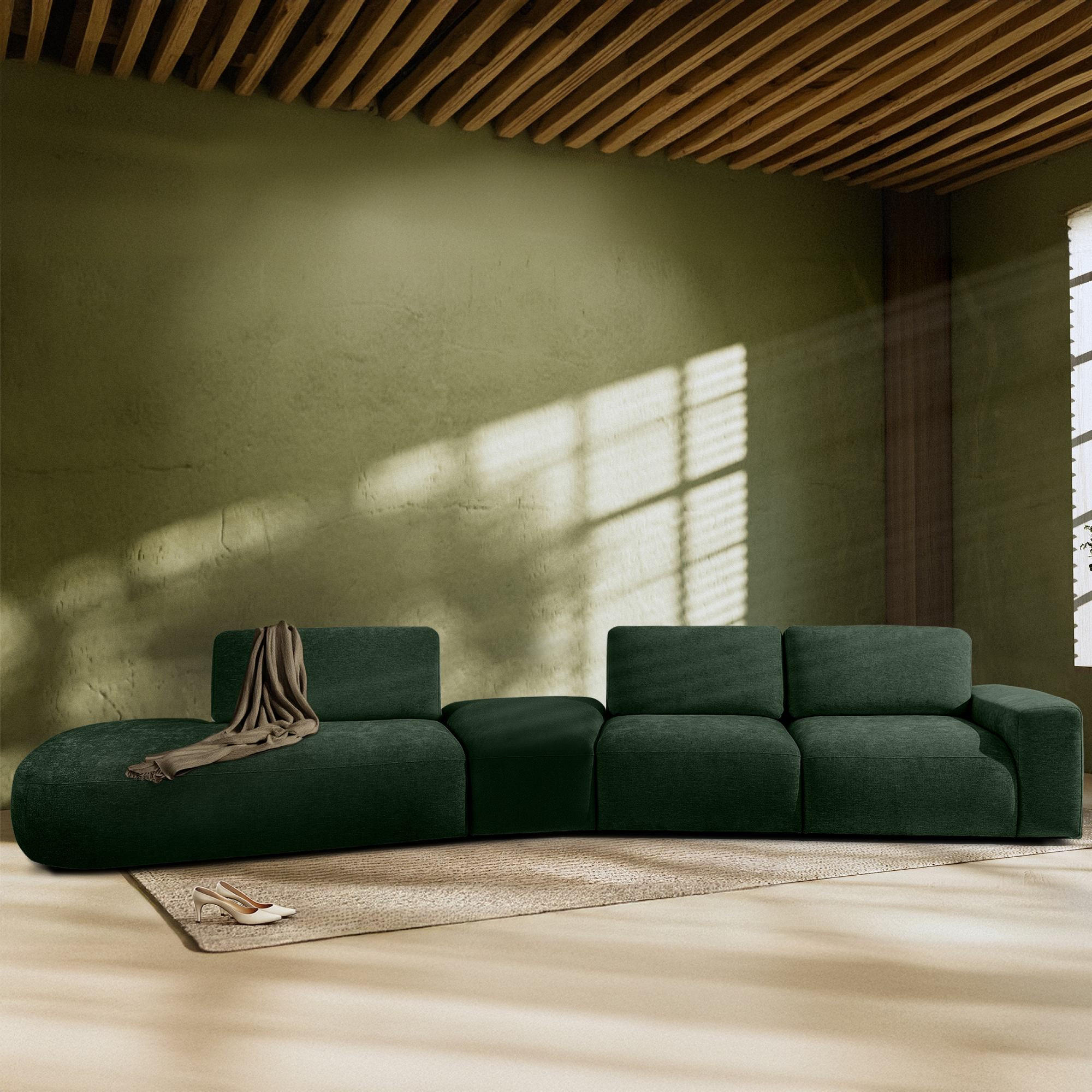 Thumbnail - Konsimo® 5-Sitzer, Dunkelgrün, Textil, L-Form, 430x84x105 cm, Wohnzimmer, Sofas & Couches, Sofas, Bigsofas