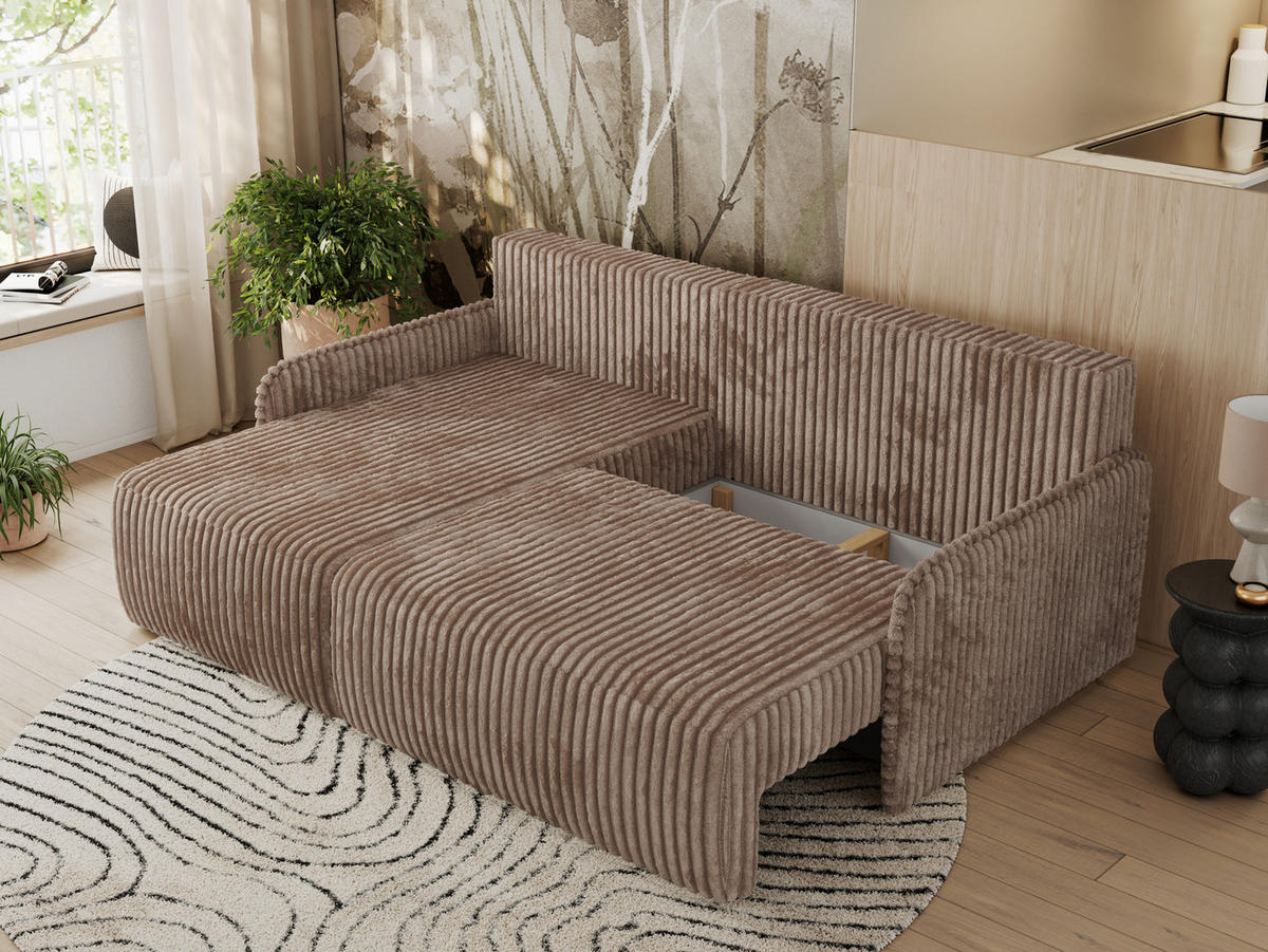 ECKSCHLAFSOFA ARPA L Braun Cord - links - Schwarz/Braun, Kunststoff/Textil (198/150cm) - MKS