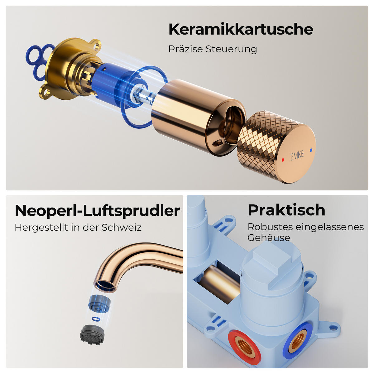 WASCHTISCHARMATUR Unterputz Rosengold 28,1/14/6,5 cm - Roségold, Metall (28.1/14/6.5cm) - EMKE