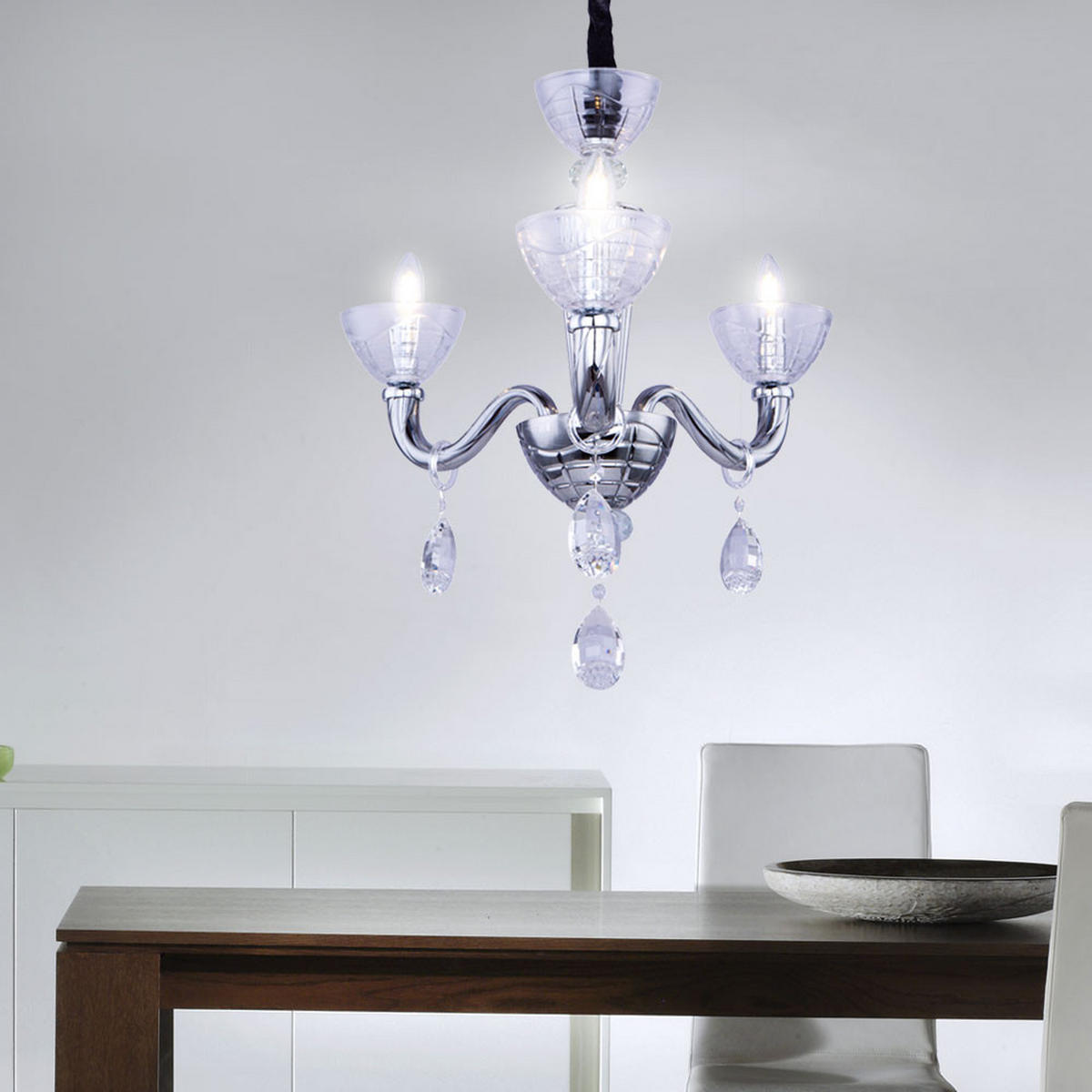 KRONLEUCHTER Helen Silber Chrom - Silberfarben, Glas (58/58/135cm) - Globo Lighting