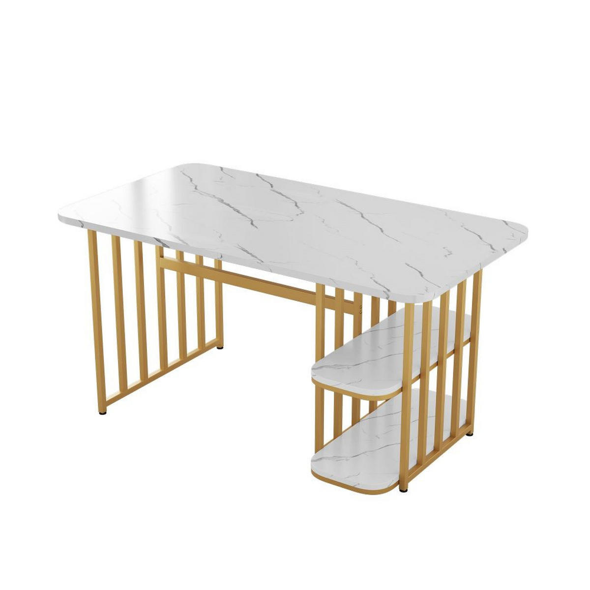 ESSTISCH-SET mit 1 Esstisch und 4 Stühlen,Weiß und Gold - Goldfarben, Holz (80/75/140cm) - KOMHTOM