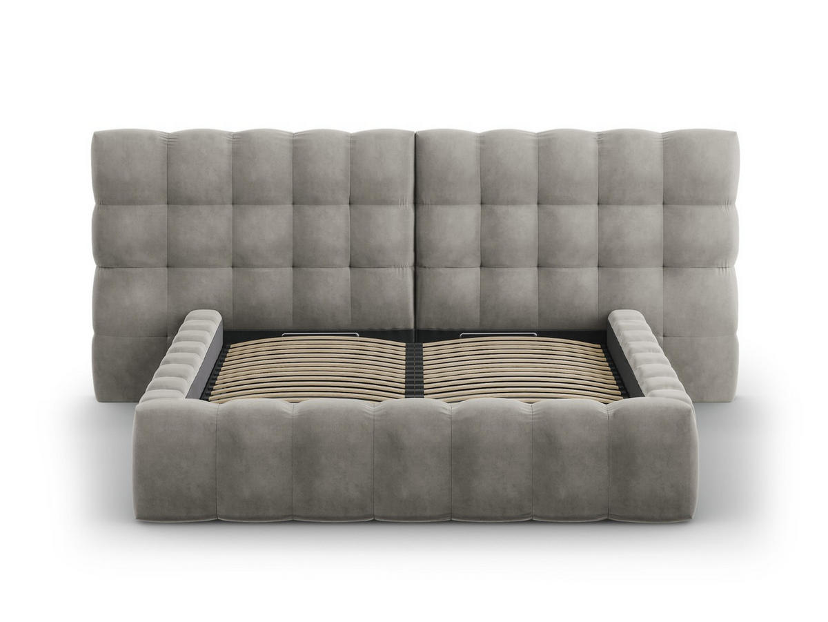 BETT mit Bettkasten und Doppelkopfteil Mamaia aus Samt hellgrau 140x200cm - Hellgrau, Textil (140/200cm) - Micadoni