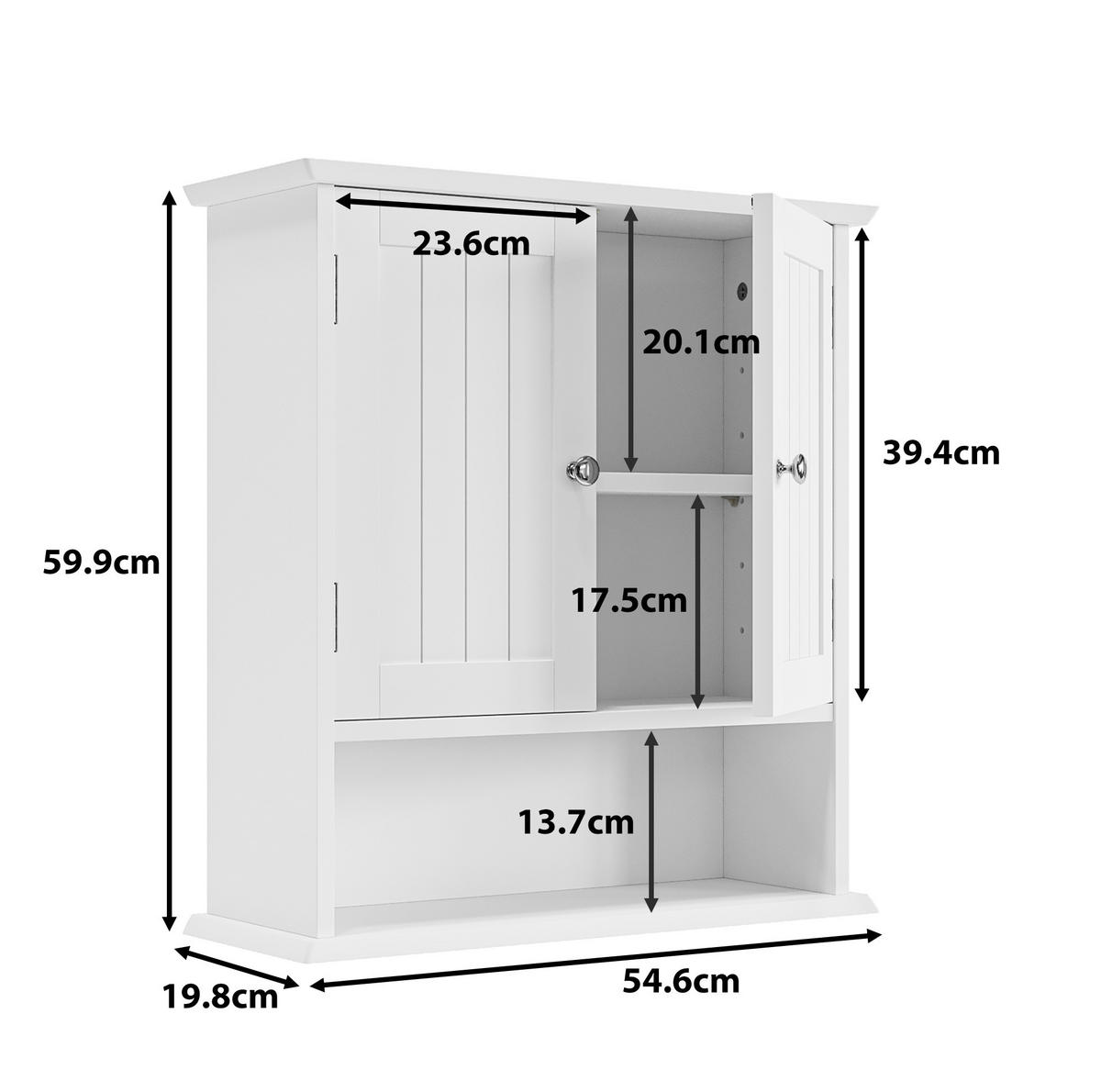 BADEZIMMERSCHRANK zur Wandmontage 54,6 x 19,8 x 59,9 cm Weiß - Weiß, Holzwerkstoff (19.8/59.9/54.6cm) - Beauniv