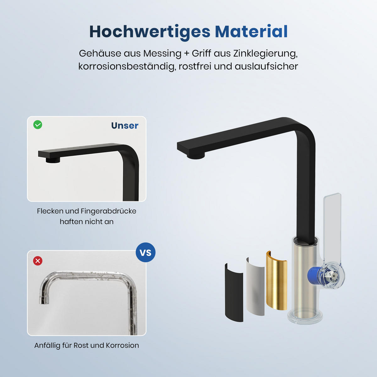 KÜCHENARMATUR mit 360° Drehbar Edelstahl Einhebelmischer Schwarz Matt - Schwarz, Metall (22.5/10.1/30.3cm) - EMKE