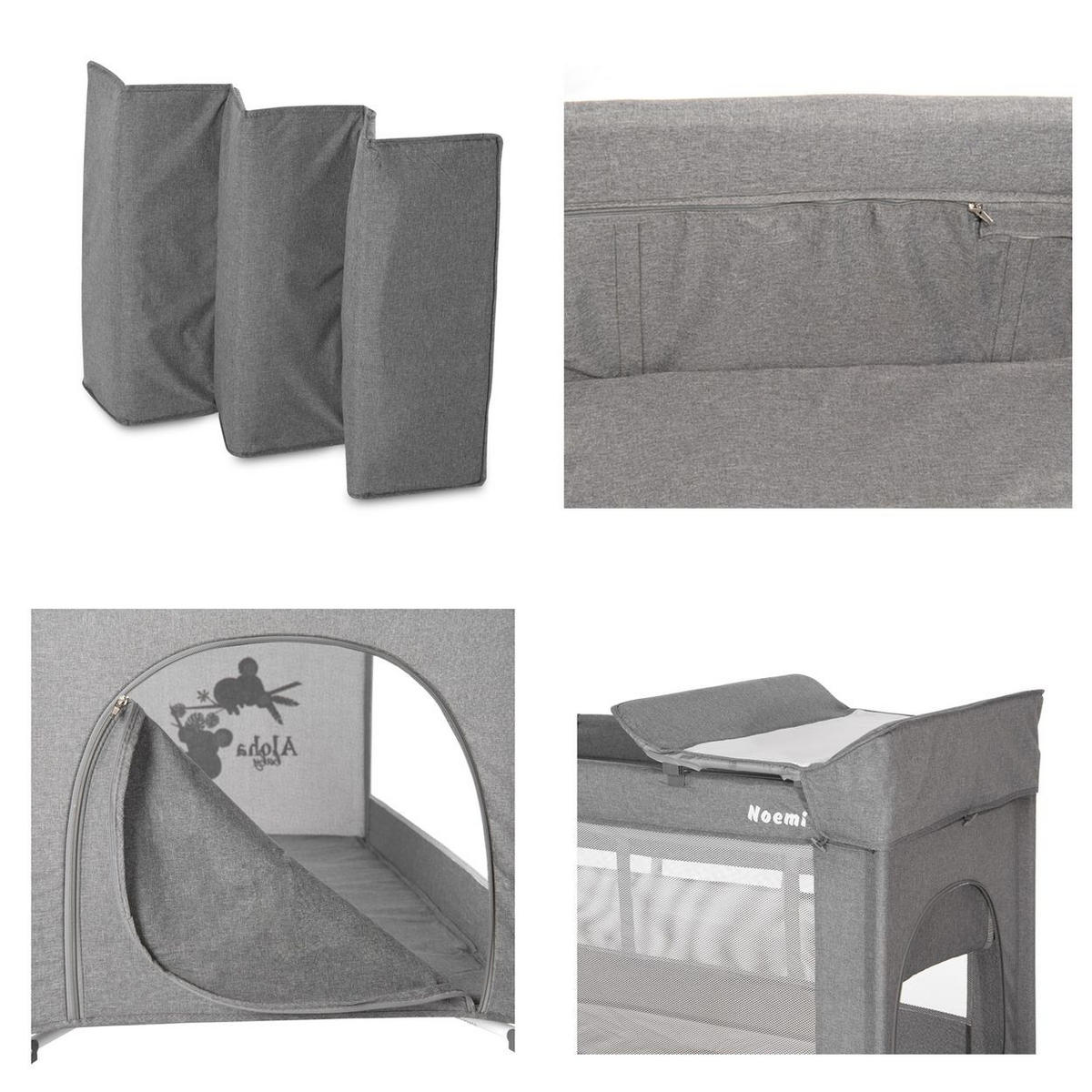 REISEBETT Noemi 2 Ebenen grün seitliche Öffnung Matratze Räder Tragetasche - Grün, Kunststoff (65/127cm) - Lorelli