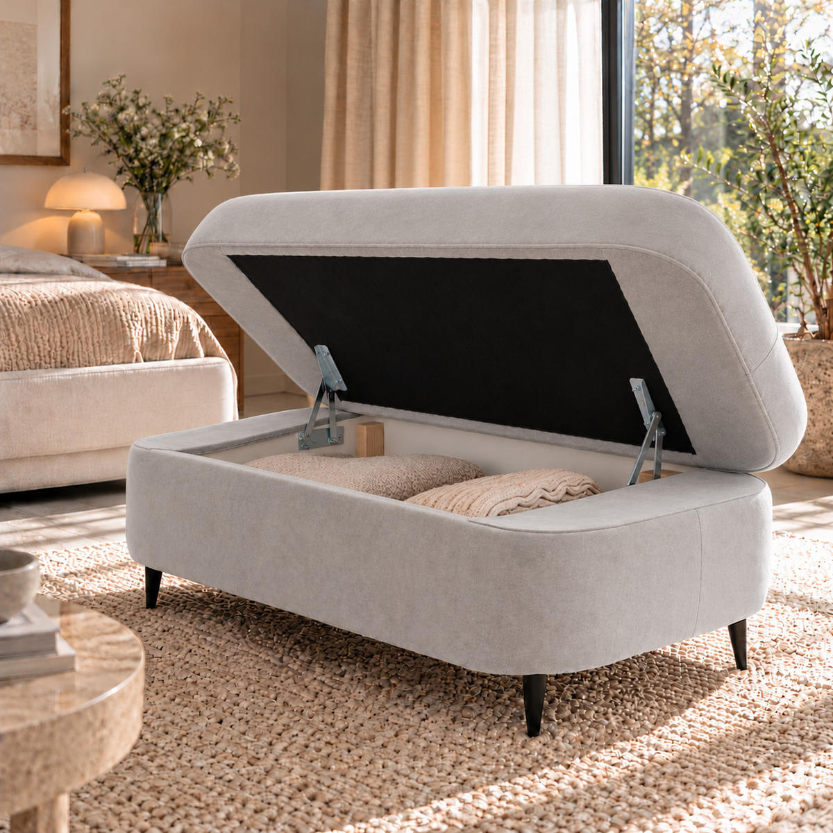 POUF PRIAM 104 x 60 cm Velours Grau - Schwarz/Grau, Holz/Textil (104/43/60cm) - Muffo