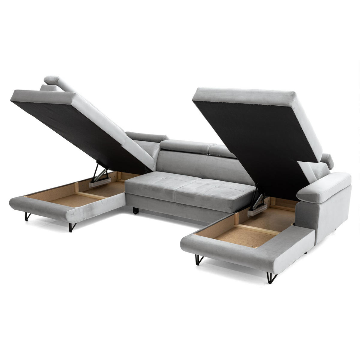 ECKSOFA U-Form JUNIOR U Links mit Schlaffunktion 128x254 Velours Grau - Schwarz/Grau, Holz/Textil (323/90/184cm) - Muffo