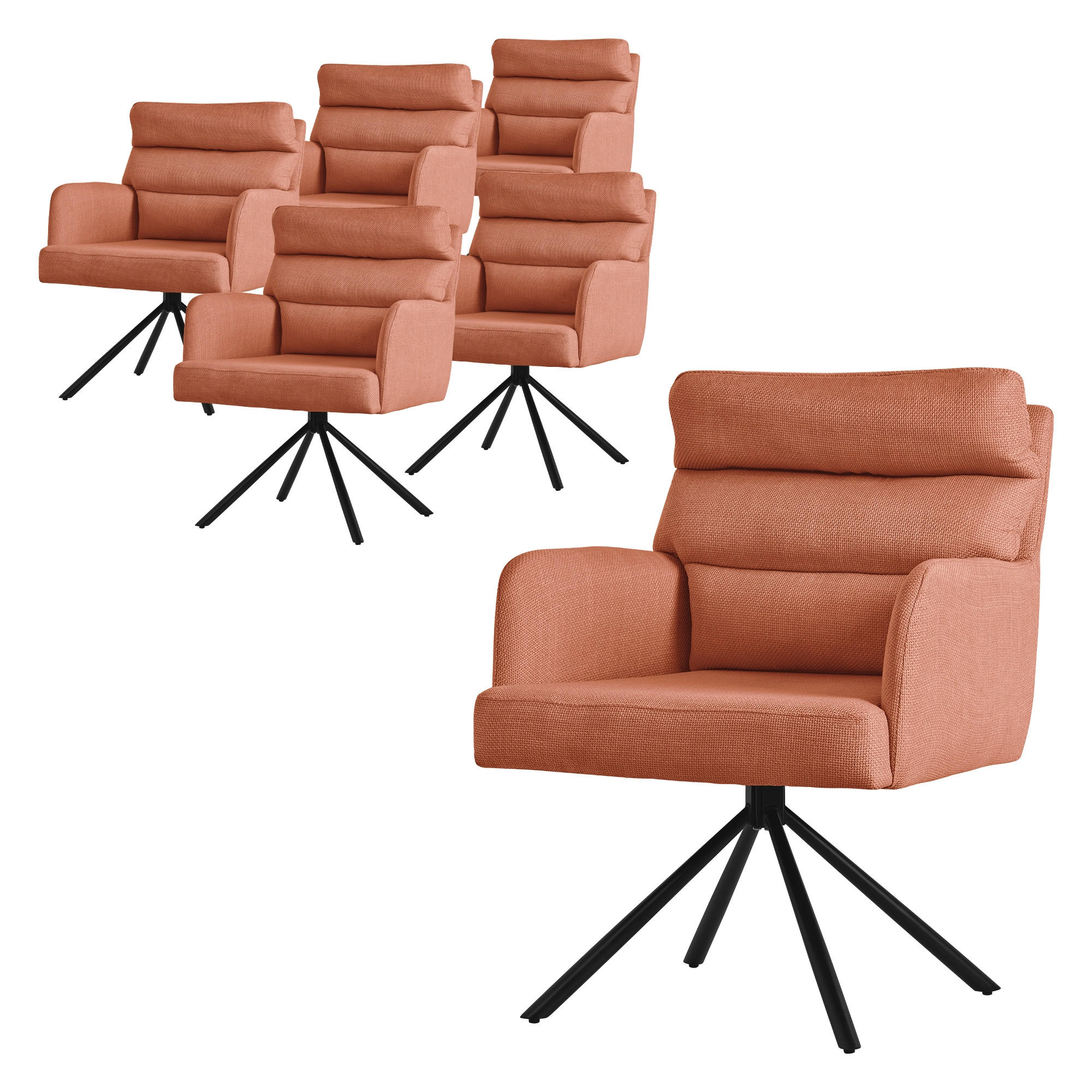 ML-DESIGN JÍDELNÍ ŽIDLE otočná, sada 6 ks, oranžový látkový potah