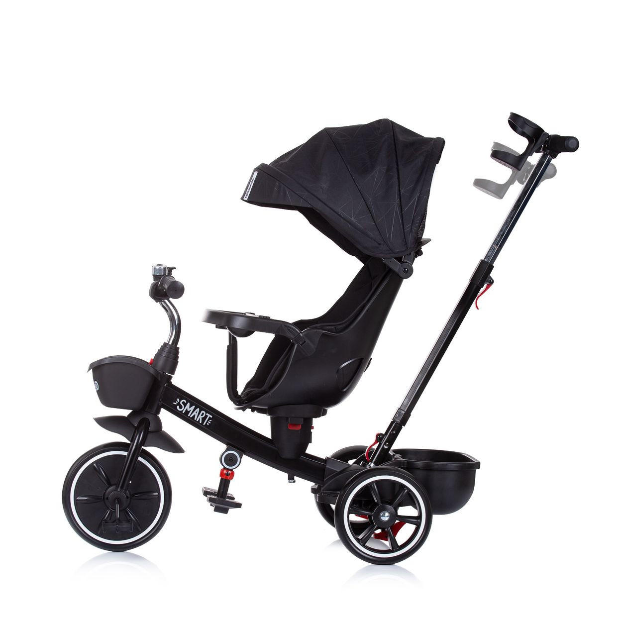 DREIRAD Smart 4 in 1 dunkelgrau Schiebestange Sitz drehbar, Flaschenhalter - Grau, Metall (90/50/93cm) - Chipolino