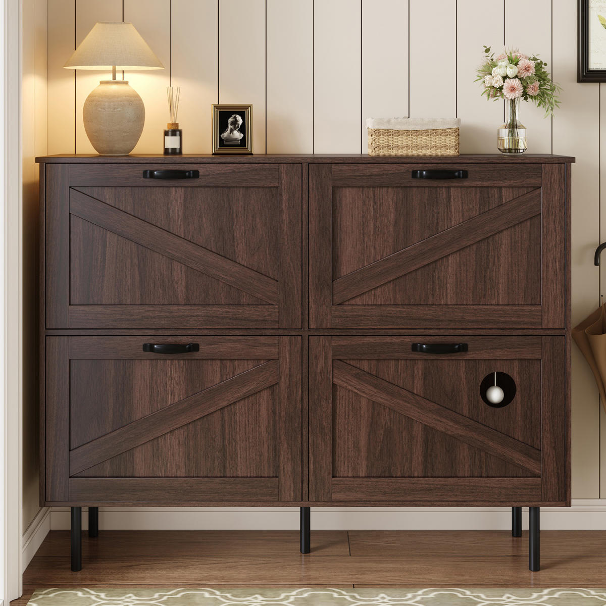 SCHUHSCHRANK Walnussfarben 120/28/92 cm - Walnussfarben, Holzwerkstoff (120/92/28cm) - PANGIVO