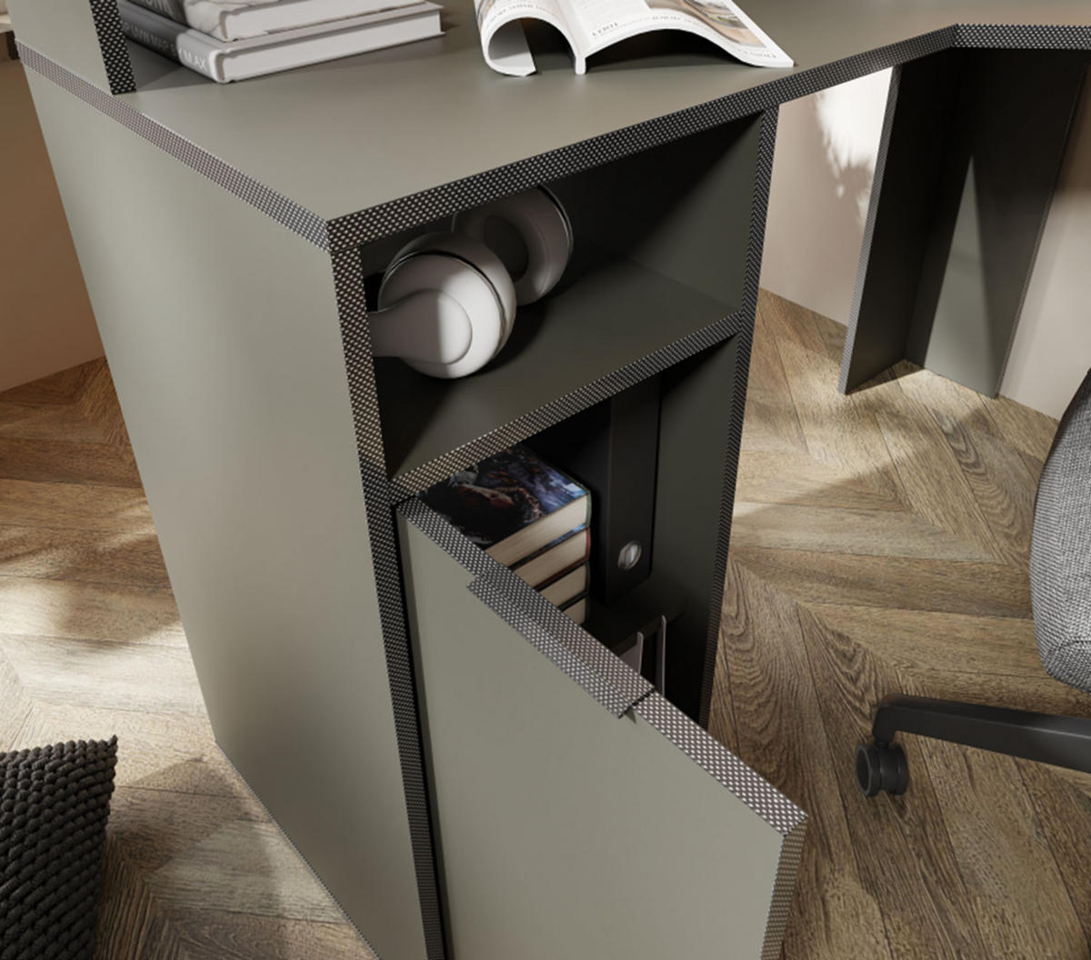 GAMING-SCHREIBTISCH Carbon graphitgrau 125 / 55 / 89cm - Graphitfarben, Holz/Holzwerkstoff (55/125/89cm) - Feldmann-Wohnen
