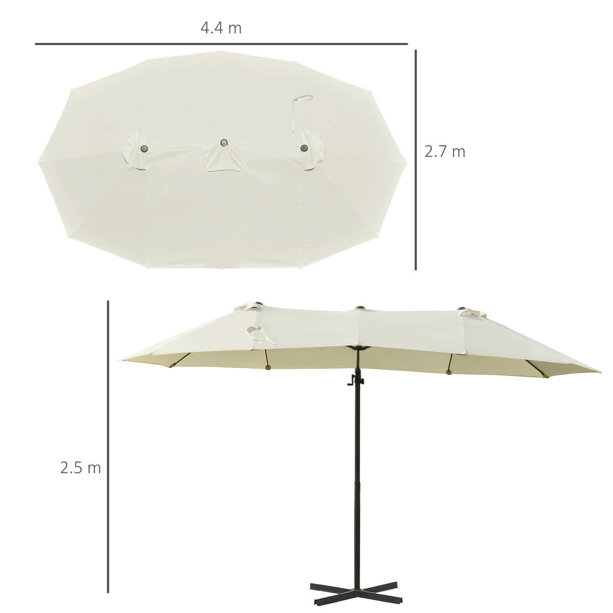 DOPPELSONNENSCHIRM Ampelschirm Cremeweiß 440 x 270 x 250 cm - Beige, Metall (440/270cm) - ComfortXL