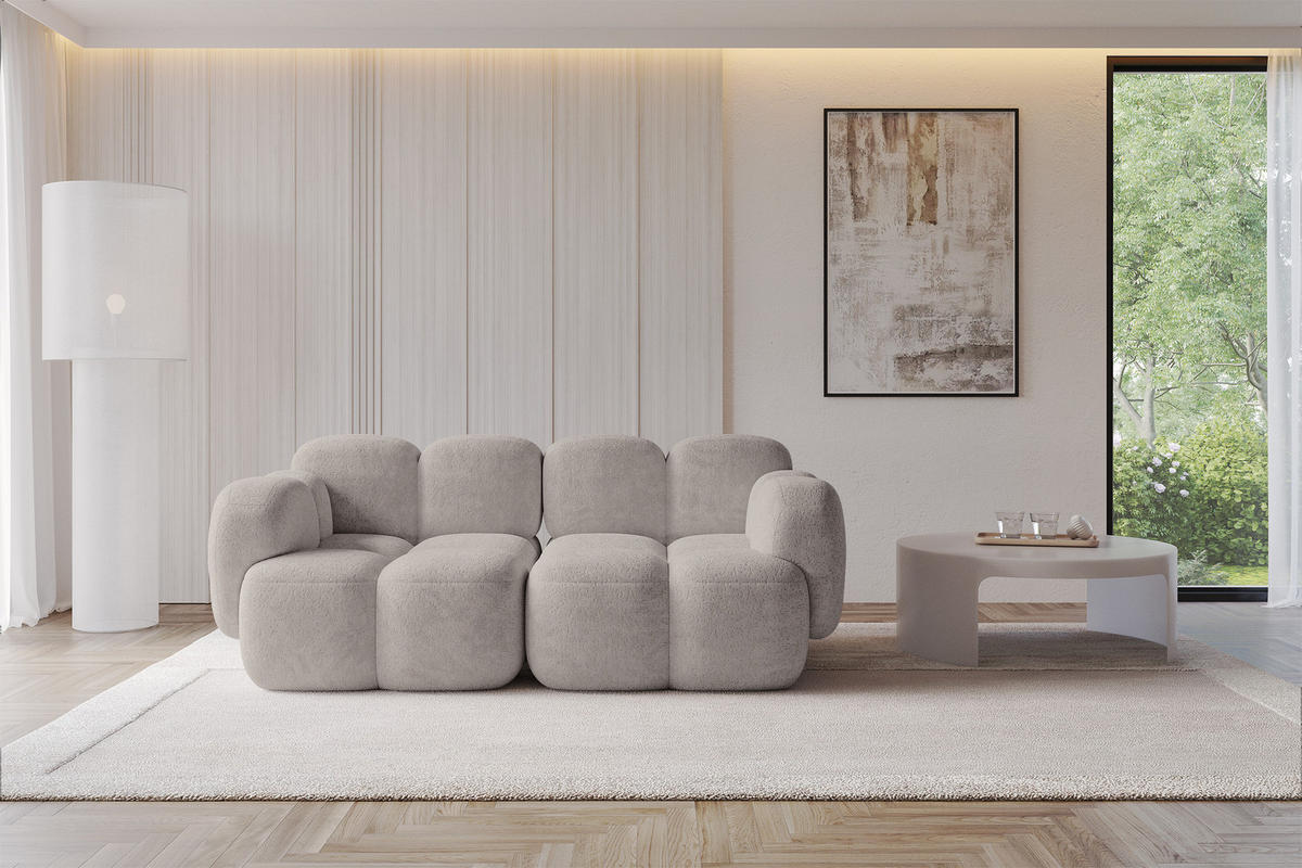 2-SITZER modulares Sofa Miko-S1 214x118x75 cm Hellgrau Velours - Hellgrau/Schwarz, Holzwerkstoff/Kunststoff (214/75/118cm) - ALTDECOR