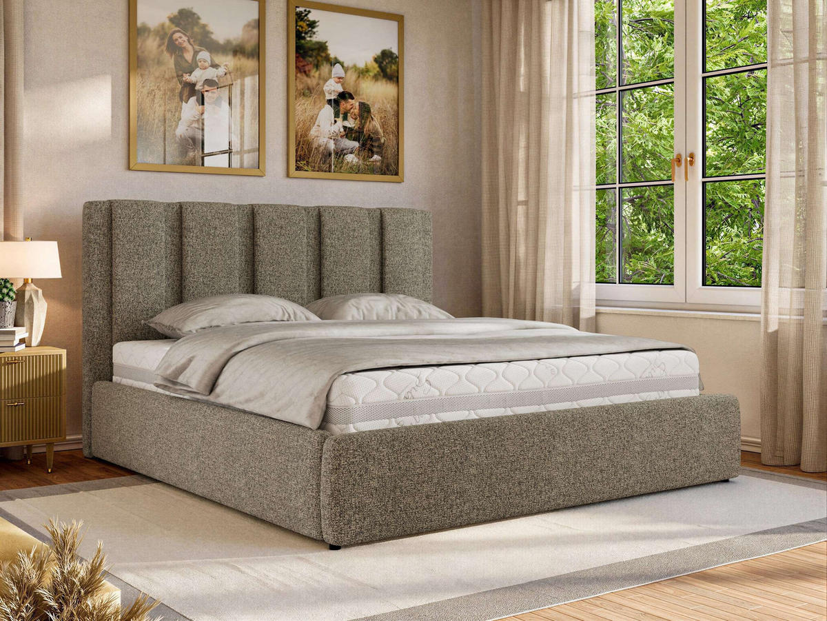 POLSTERBETT SAVINO CLASSIC 160/200 - Grau Struktur - Pocket-Matratze - Grau, Textil (160/200cm) - MKS