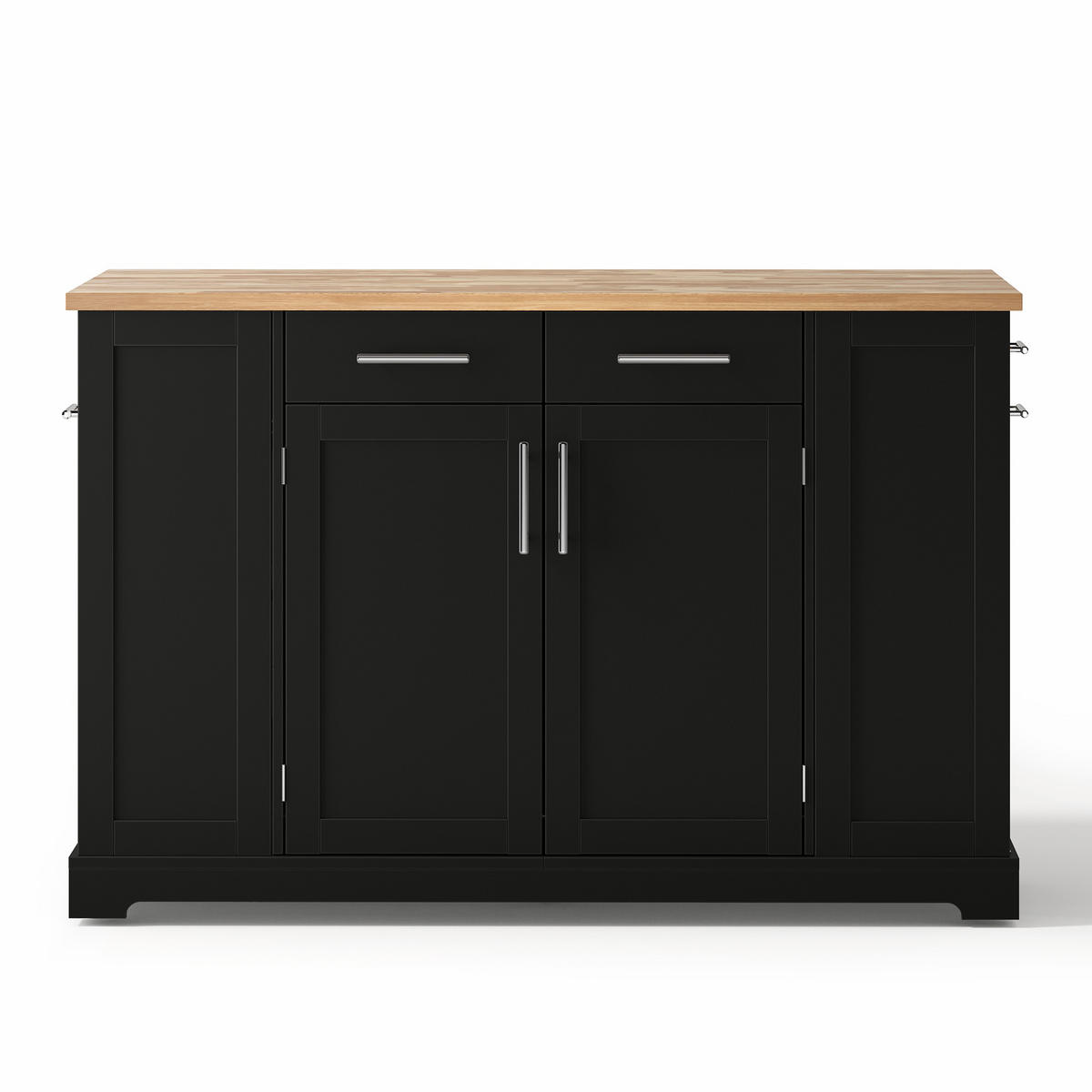 KÜCHENINSEL 138x56x92 cm Schwarz mit 3 Schubladen, Klapp-Arbeitsplatte & ausziehbarem Mülleimer - Schwarz, Holz/Holzwerkstoff (86/92/138cm)