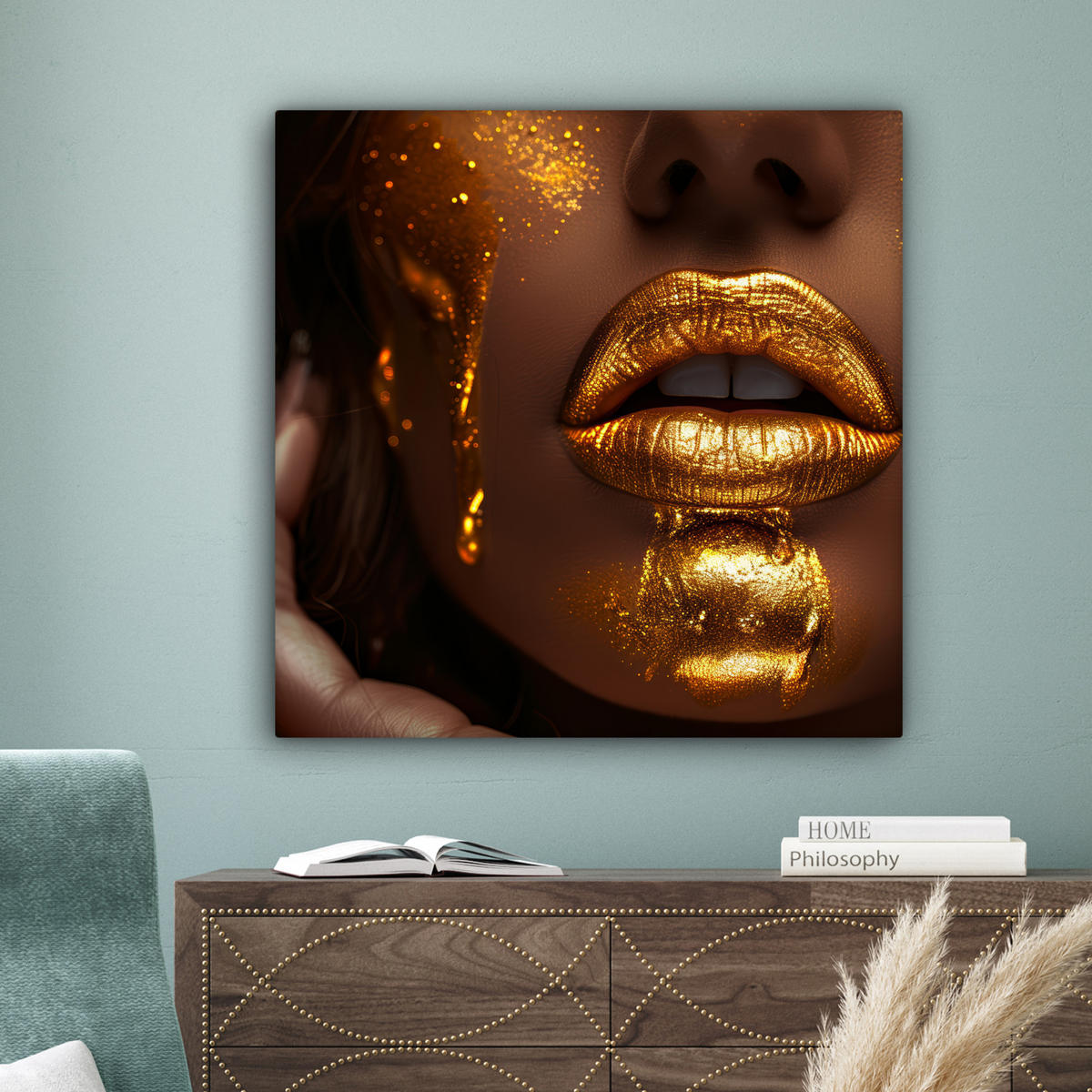 OBRAZ NA PLÁTNĚ Žena - Zlato - Luxus - Portrét 90x90 cm - zlatá, textil (90/90cm) - MuchoWow