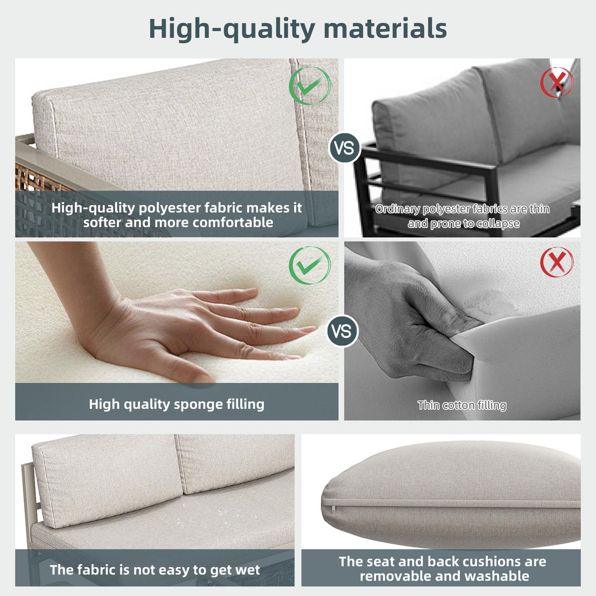 GARTEN-LOUNGE-SET Rattan Beige 6-tlg. - Beige, Metall - ComfortXL