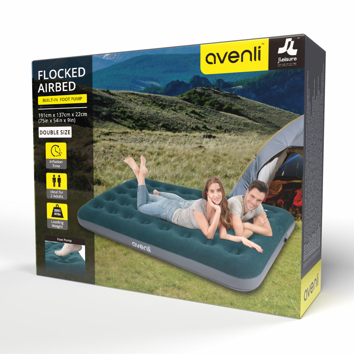 LUFTBETT Luftmatratze Camping 2 Personen 191x137x22cm aufblasbar mit Fußpumpe - Blau, Kunststoff (137/191cm) - Avenli