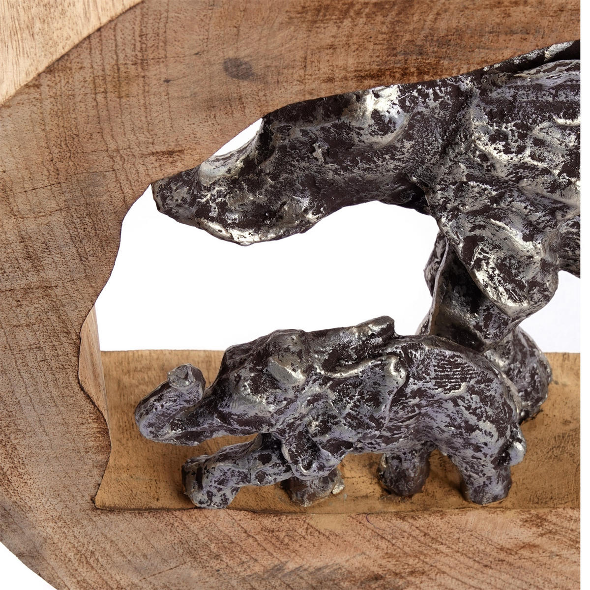 SKULPTUR Log Elephants Mangoholz, Aluminium silber-natur - Naturfarben, Holz (35/37/7cm) - CREEDWOOD