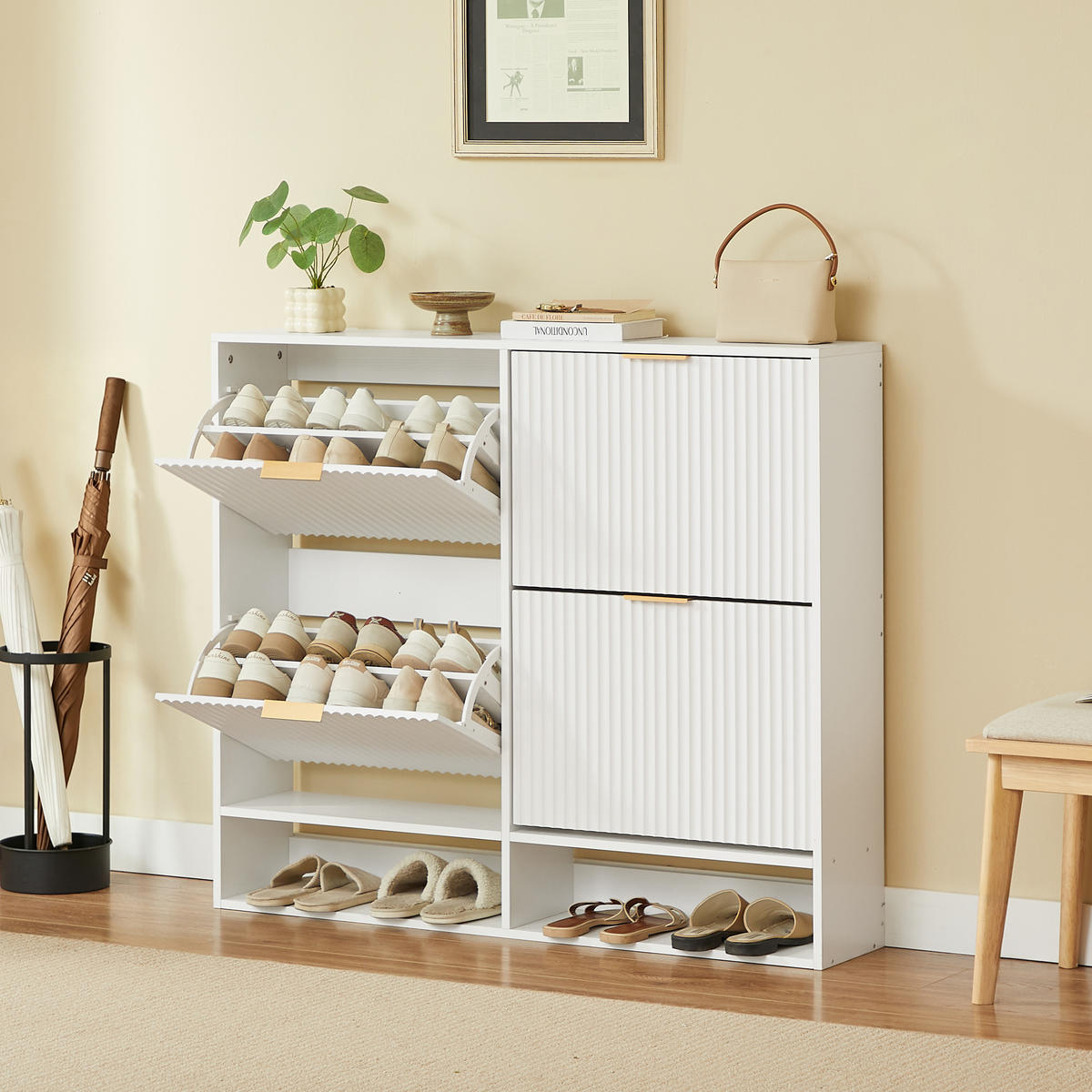 SCHUHSCHRANK Weiß 120/24/102 cm - Weiß, Holzwerkstoff (120/102/24cm) - PANGIVO