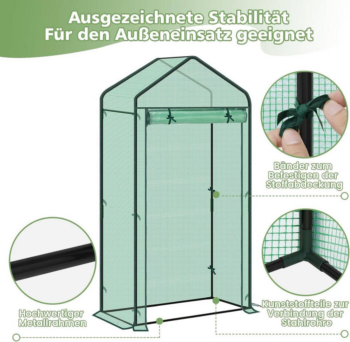 GEWÄCHSHAUS, PE-Netzgewebe, 100x50x190cm, Grün - Grün, Kunststoff/Metall (100/190/50cm) - Woltu