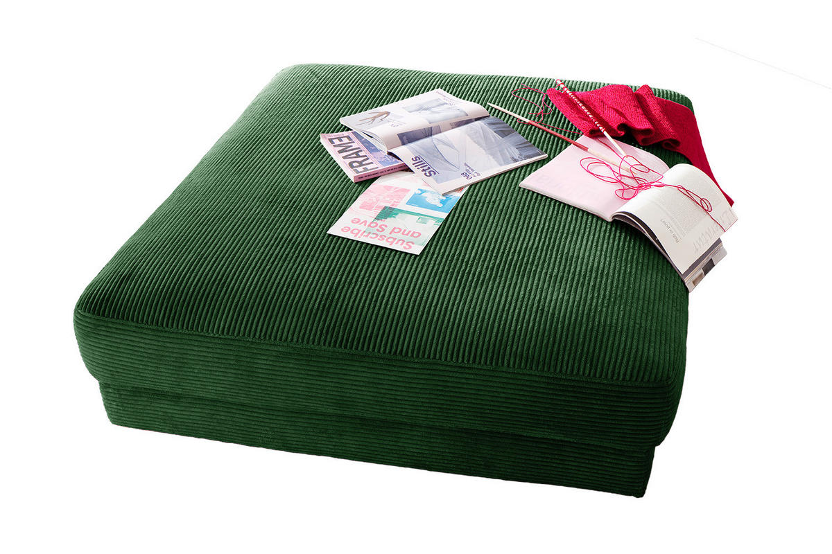 BIG HOCKER MADELINE Dunkelgrün Cord - Dunkelgrün, Textil (120/43/120cm) - KAWOLA