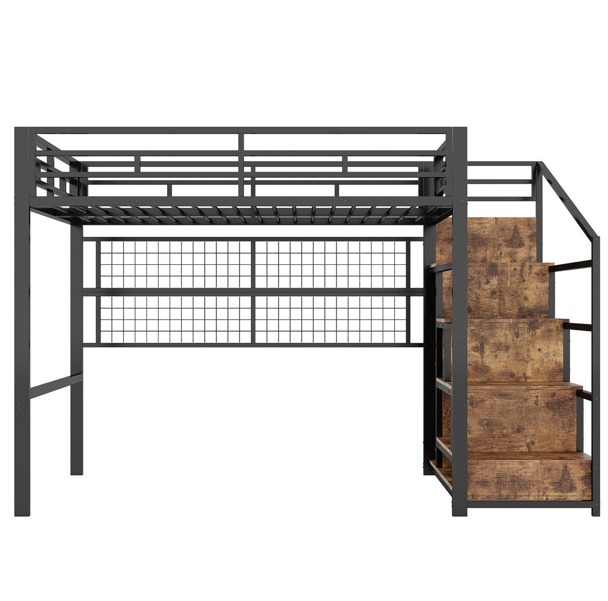 HOCHBETT 140/200 cm Schwarz aus Metall mit Stauraumleiter - Schwarz, Metall (140/200cm) - OKMYHOME