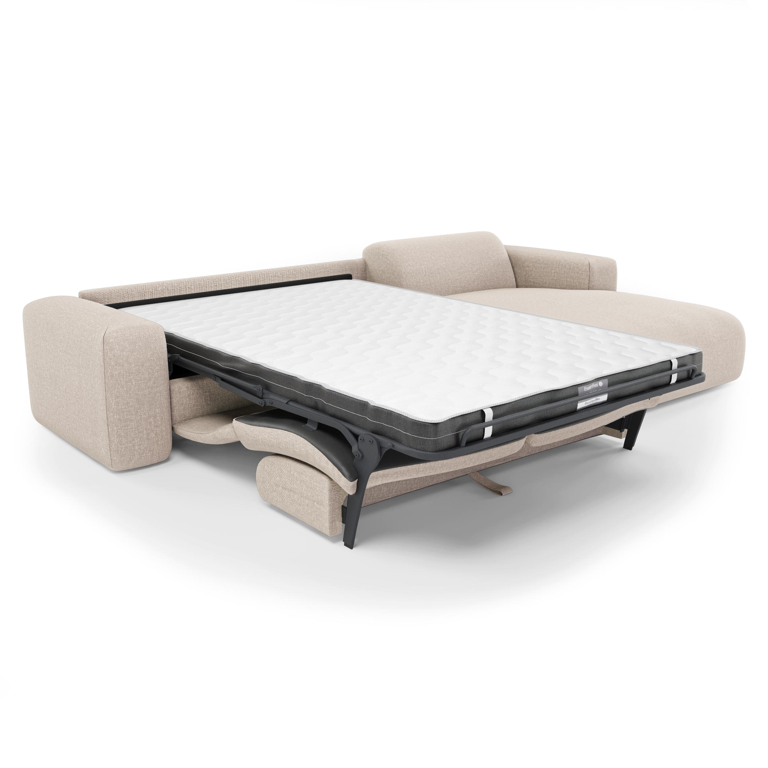 ECKSOFA RECHTS SCHLAFSOFA Rastergewebe Beige 280cm - Beige, Textil (280/165cm) - Sia Home