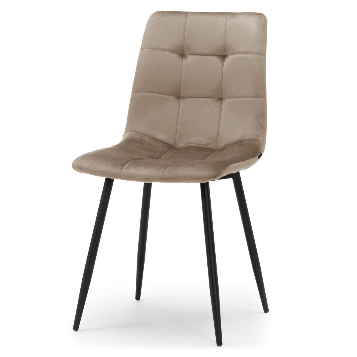 STUHL PARMA gepolsterter mit Steppung - dunkelbeige - Samt Velour - Beige/Schwarz, Textil/Metall (44/89/45cm) - NEW HOME