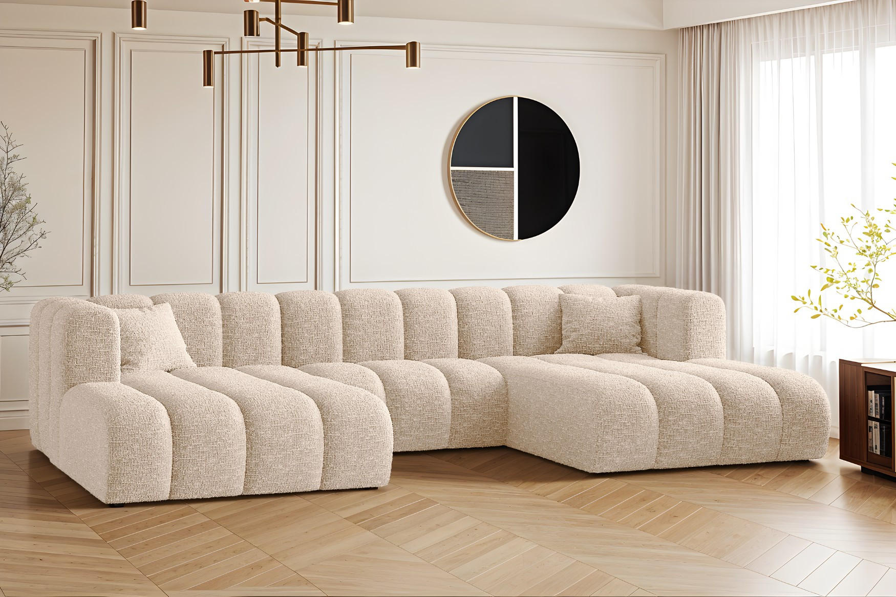 ECKSOFA U-form Grand modular stoff Haga Ecru - Ecru, Holz (317/179cm) - Kaiser Möbel