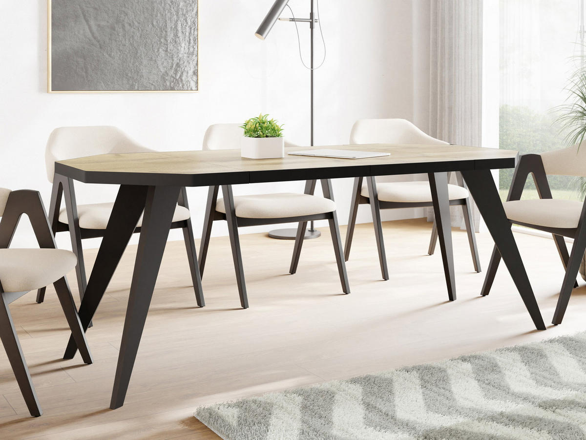 ESSTISCH Diamond Black achteckiger ausziehbarer, Wotan Eiche 100-200/100/76 cm - Eiche Wotan/Schwarz, Holz/Holzwerkstoff (100/200/77cm) - WFL GROUP