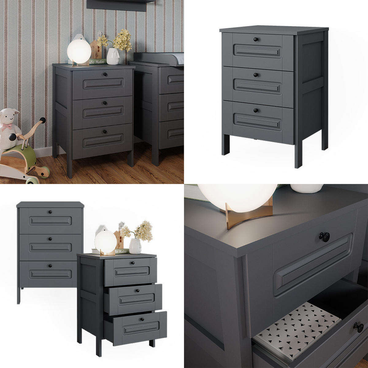 KOMMODE Ajaton Grau 60 x 88.4 cm - Grau, Holzwerkstoff (60/88.4/53.4cm) - VitaliSpa